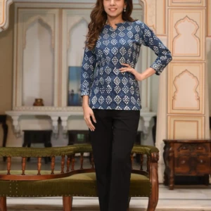 Block Printed Designer Cotton Top – Handcrafted Ethnic Wear for Women