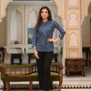 Block Printed Designer Cotton Top – Handcrafted Ethnic Wear for Women