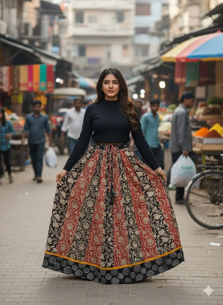 Bagru HandBlock Printed Cotton Designer Skirt Bagru HandBlock Printed Cotton Designer Skirt