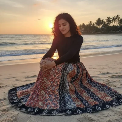 Bagru Handblock Printed Cotton Designer Multicolor Skirt