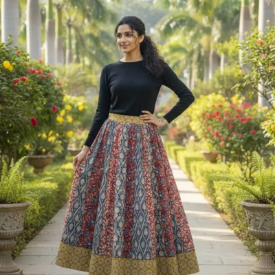 Bagru Handblock Printed Cotton Designer Multicolor Skirt